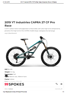 2019 YT Industries CAPRA 27 CF Pro Race – Specs, Comparisons, Reviews – 99 Spokes