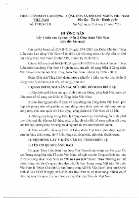 Hướng dẫn về việc tham gia ý kiến Điều lệ Công đoàn VN sửa đổi bổ sung